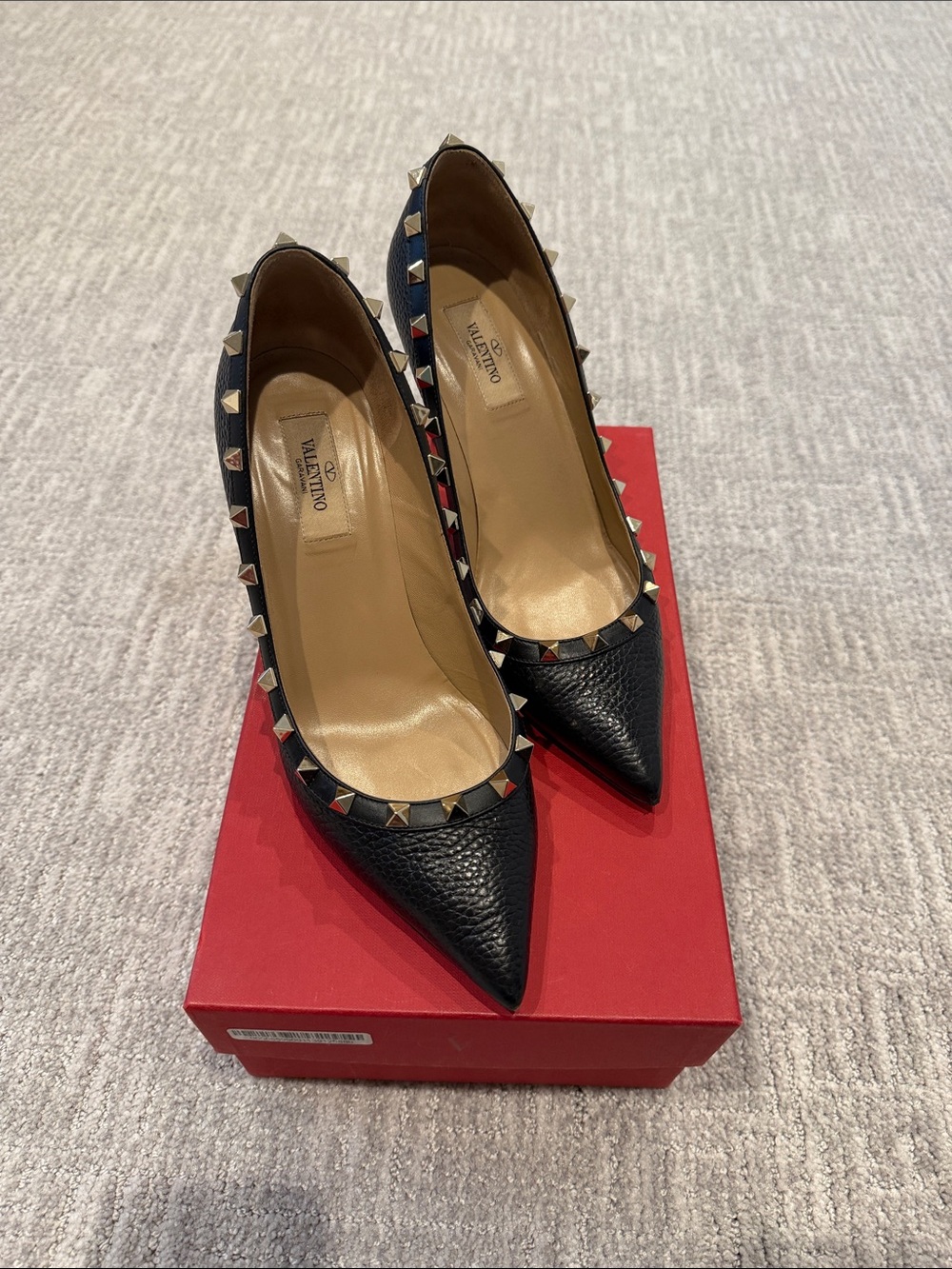Valentino Black Leather Studded Pointed-Toe Pumps